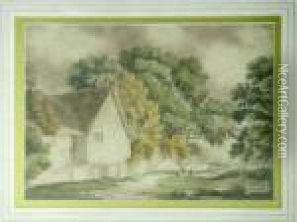 Cottages Near Sudbury Oil Painting - David Cox