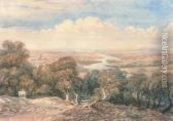 View Over A Meandering River Oil Painting - David Cox