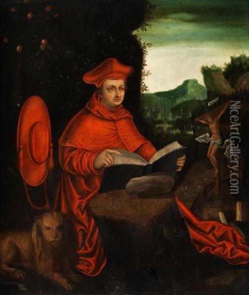 Kardinal Albrecht Von Brandenburg Als Kirchenvater Hieronymus Oil Painting - Lucas The Elder Cranach