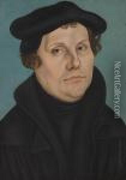 Portrait Of Martin Luther, Head And Shoulders, Turned Towards The Viewer Oil Painting - Lucas The Elder Cranach