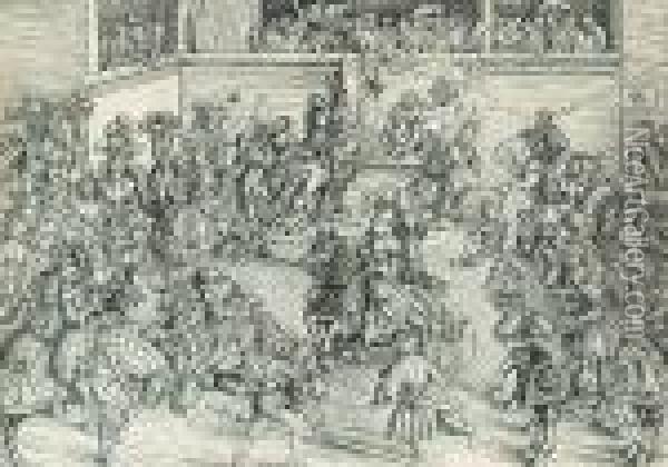 Das Turnier Mit Simson Und Dem
 Lowen Auf Dem Balkonteppich. Oil Painting - Lucas The Elder Cranach