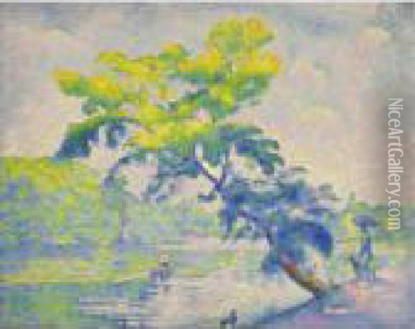 L'arbre Penche Or Le Rameur Oil Painting - Henri Edmond Cross