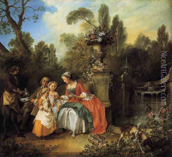 Lady and Gentleman with two Girls and a Servant 1742 Oil Painting - Nicolas Lancret