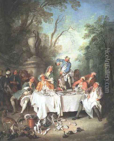 Luncheon Party in a Park c. 1735 Oil Painting - Nicolas Lancret