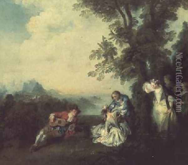 Company at the Edge of the Wood Oil Painting - Nicolas Lancret