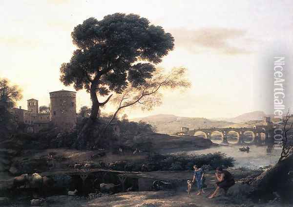 Landscape with Shepherds - The Pont Molle 1645 Oil Painting - Claude Lorrain (Gellee)