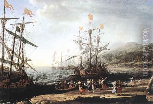 Marine with the Trojans Burning their Boats 1643 Oil Painting - Claude Lorrain (Gellee)