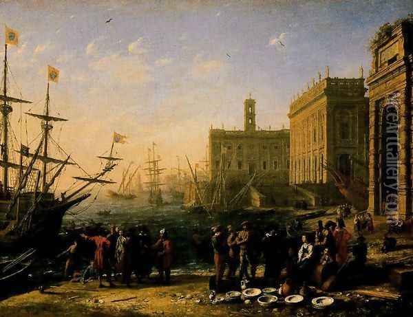 View of a Port with the Capitol Oil Painting - Claude Lorrain (Gellee)
