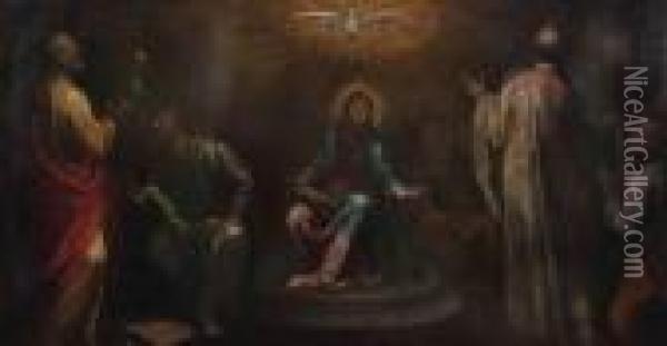 La Vierge Et Les Apotres Oil Painting - Jacopo Bassano (Jacopo da Ponte)