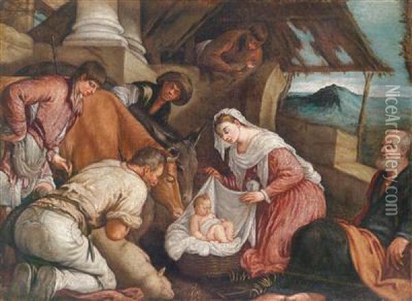 Die Anbetung Der Hirten Oil Painting - Jacopo Bassano (Jacopo da Ponte)
