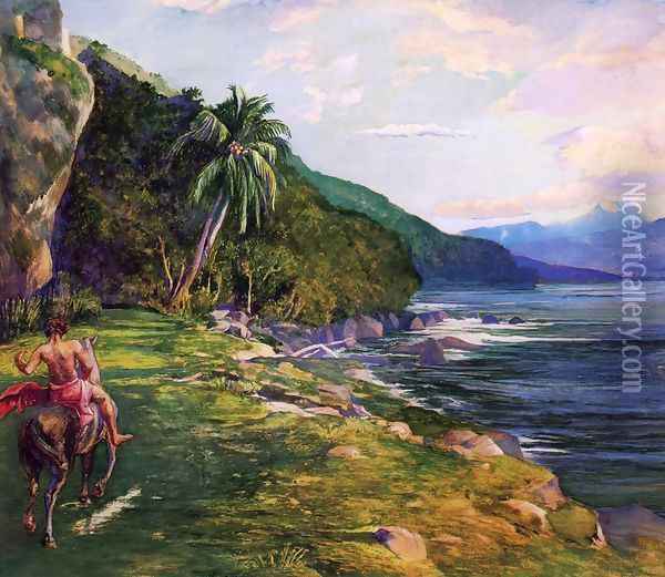 A Bridle Path In Tahiti Aka Bridle Path Tahiti Oil Painting - John La Farge