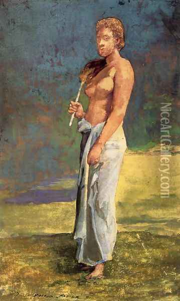 A Samoan Lady Oil Painting - John La Farge