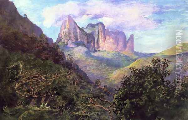 Diadem Mountain At Sunset Tahiti Oil Painting - John La Farge