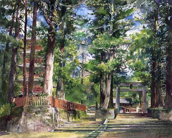 Avenue To The Temple Of Iyeyasu Nikko Mid Day Study Oil Painting - John La Farge