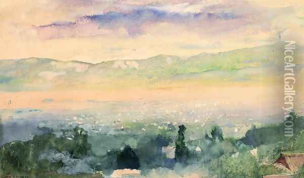 Sunrise In Fog Over Kyoto Oil Painting - John La Farge