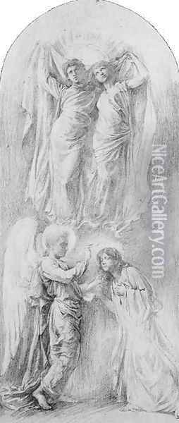 Angel Sealing the Servants of God (Study for the Anna,Margaret Sherman and Gertrude Van Dalfsen Memorial Window, Trinityì Church, Buffalo, N.Y.) Oil Painting - John La Farge