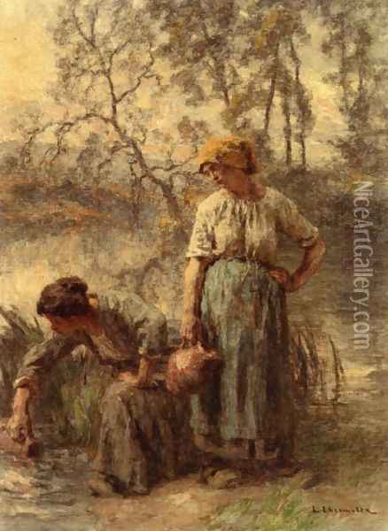 Drawing Water Oil Painting - Leon Augustin Lhermitte