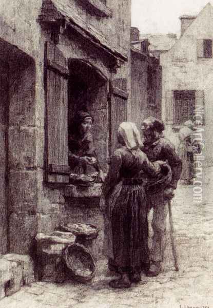 Breton Peasants Buying Fruit At Landerneau Oil Painting - Leon Augustin Lhermitte