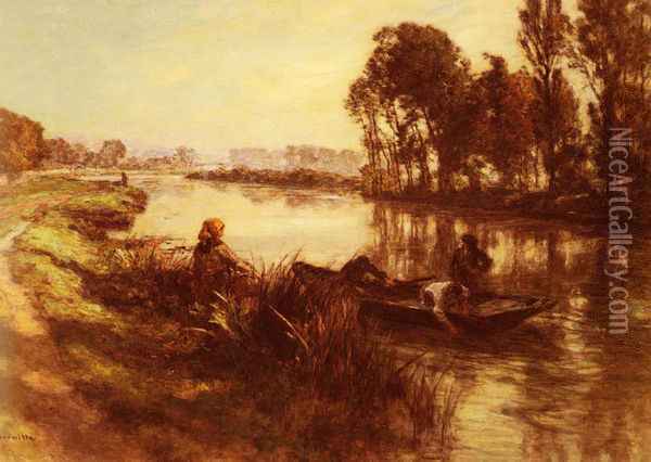 Au Bord De La Riviere (By the Banks of the River) Oil Painting - Leon Augustin Lhermitte