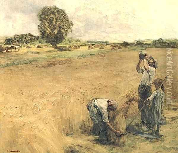 Moissonneur buvant a la gourde ou la Soif (Drinking harvester has the gourde, or, Thirst) Oil Painting - Leon Augustin Lhermitte