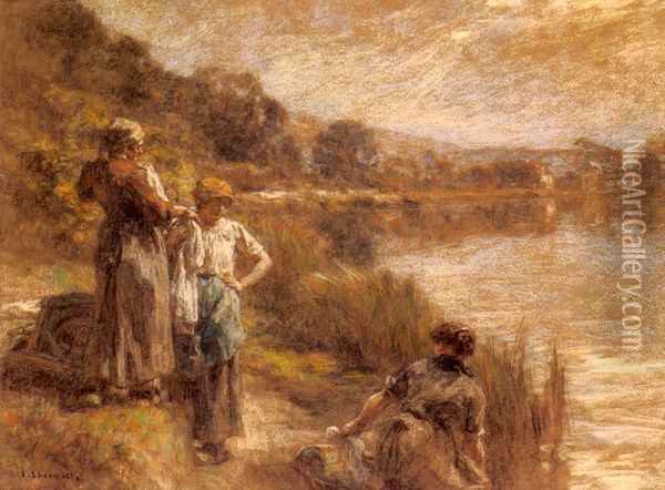 Laveuses Des Bords De La Marne (Washerwomen by the Banks of the Marne) Oil Painting - Leon Augustin Lhermitte