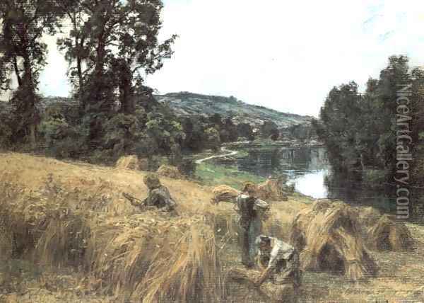 La Moisson pres de la Marne (The Harvest by the Marne) Oil Painting - Leon Augustin Lhermitte
