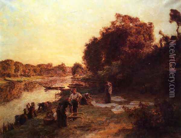 Washerwoman on the Banks of the Marne Oil Painting - Leon Augustin Lhermitte