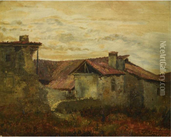 Old Farmhouses Oil Painting - Charles-Francois Daubigny