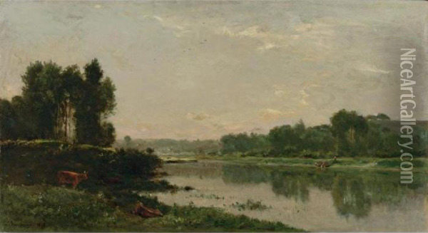 Bords De Riviere Oil Painting - Charles-Francois Daubigny