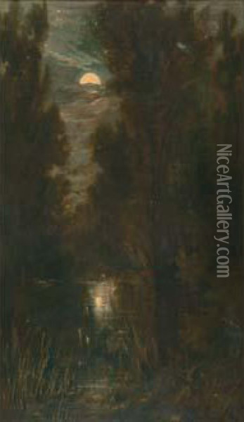 Clair De Lune Sur L'etang Oil Painting - Charles-Francois Daubigny