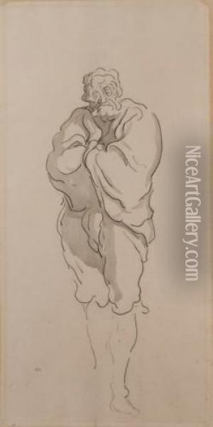 L'homme Au Manteau Oil Painting - Honore Daumier