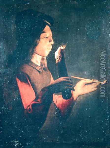 Young Man Lighting his Pipe Oil Painting - Georges de La Tour