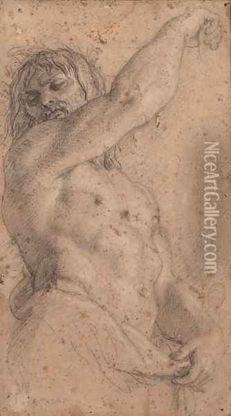 A term, half-length, raising his arm Oil Painting - Charles Le Brun
