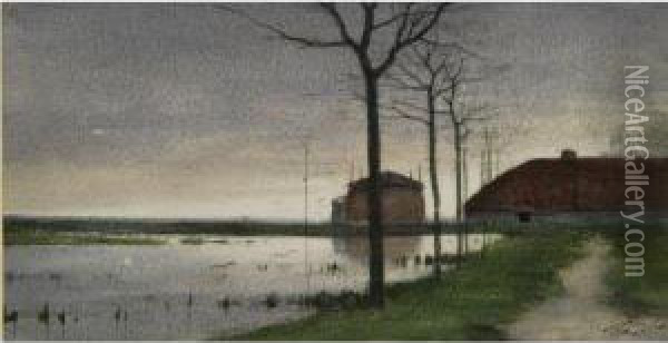 A View Along The River Vecht Oil Painting - Theophile Emile Achille De Bock