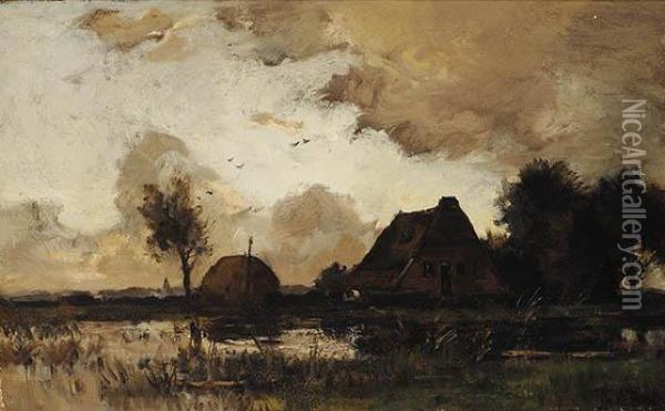 Farm With A Haystack Oil Painting - Theophile Emile Achille De Bock