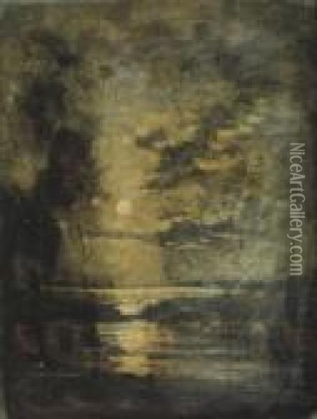 Paesaggio Al Chiaro Di Luna Oil Painting - Theophile Emile Achille De Bock
