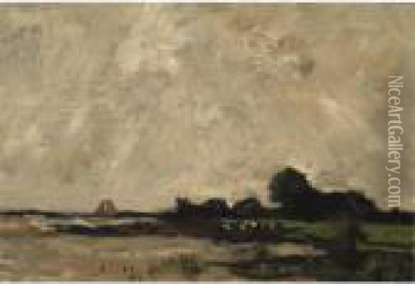 A Polder Landscape Oil Painting - Theophile Emile Achille De Bock