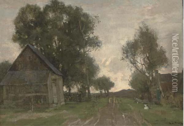 Farm Buildings Oil Painting - Theophile Emile Achille De Bock