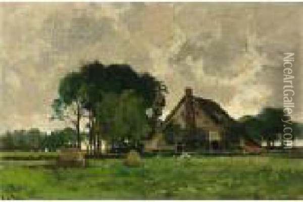 A Farm In A Polder Landscape Oil Painting - Theophile Emile Achille De Bock