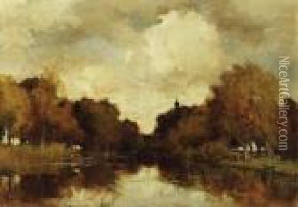 A Wooded River Landscape
Oil On Canvas Oil Painting - Theophile Emile Achille De Bock