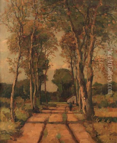 Sandy Trail Allined With Birch Trees Oil Painting - Theophile Emile Achille De Bock