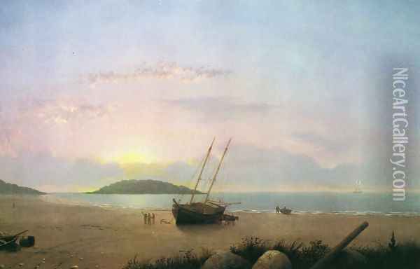 New England Coastal Scene - Cape Ann Beach Oil Painting - Fitz Hugh Lane