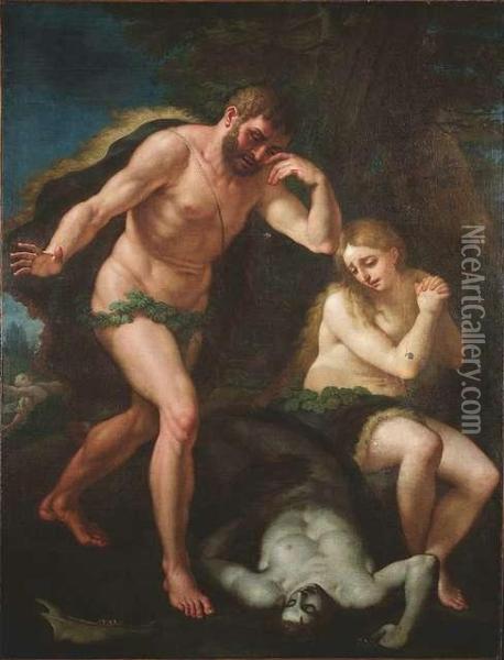 Adam And Eve Crying Over The Dead Body Of Abel Oil Painting - Paolo di Matteis
