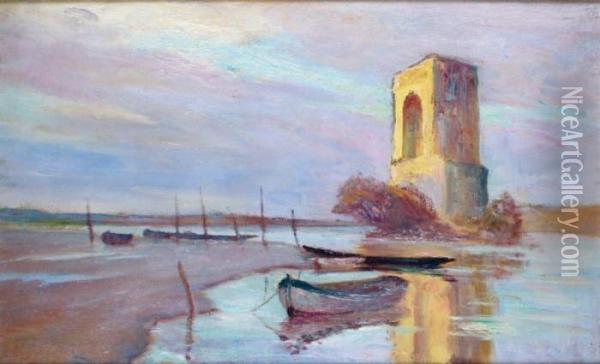 Soleil Couchant Sur La Loire Pres Debriare Oil Painting - Francois Richard De Montholon