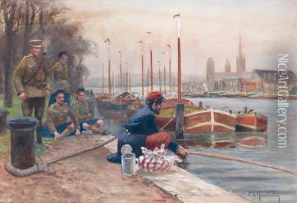 Soldat Britannique Regardant Un Poilupechant Dans Le Port De Rouen Oil Painting - Francois Richard De Montholon