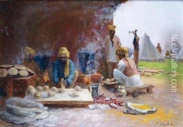 La Cuisine Des Troupes Sikhs Au Campbritannique De Rouen Oil Painting - Francois Richard De Montholon