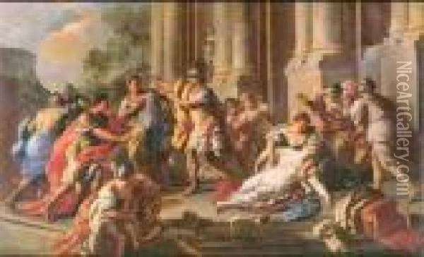 Horatius Slaying His Sister After The Defeat Of The Curiatii Oil Painting - Francesco de Mura