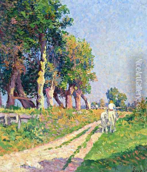 Eragny, Horse on a Sunny Path Oil Painting - Maximilien Luce