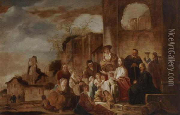 Lasset Die Kindlein Zu Mir Kommen - Christus Segnet Die Kinder Oil Painting - Jacob Willemsz de Wet the Elder