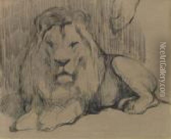 Lion Au Repose Oil Painting - Eugene Delacroix